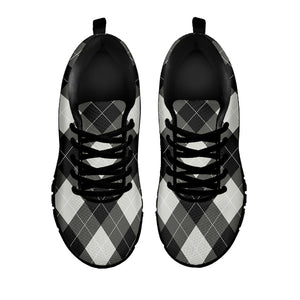 Shadow Grey Argyle Pattern Print Black Running Shoes