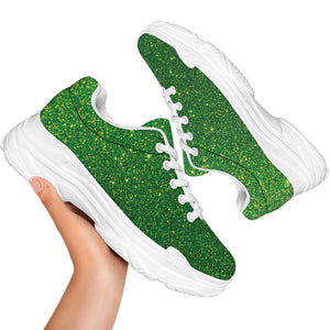 Shamrock Green (NOT Real) Glitter Print White Chunky Shoes