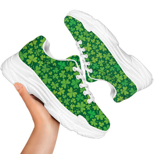 Shamrock Leaf St. Patrick's Day Print White Chunky Shoes