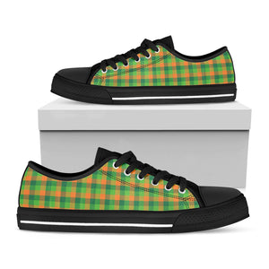 Shamrock Plaid St. Patrick's Day Print Black Low Top Sneakers