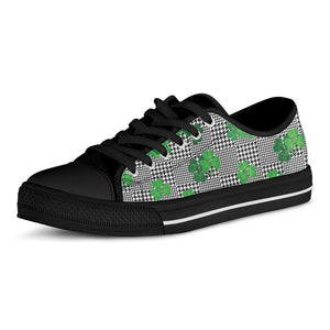 Shamrocks Houndstooth Pattern Print Black Low Top Sneakers