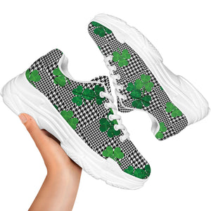 Shamrocks Houndstooth Pattern Print White Chunky Shoes