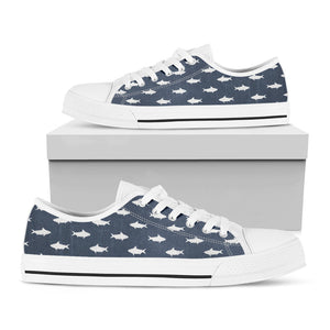 Shark Fish Pattern Print White Low Top Sneakers