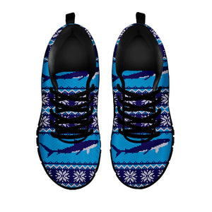 Shark Knitted Pattern Print Black Running Shoes
