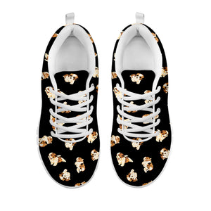 Shih Tzu Puppy Pattern Print White Running Shoes