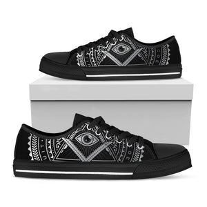 Silver And Black All Seeing Eye Print Black Low Top Sneakers