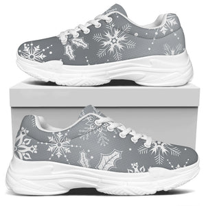Silver And White Snowflake Pattern Print White Chunky Shoes