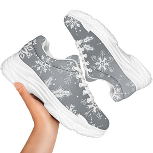 Silver And White Snowflake Pattern Print White Chunky Shoes