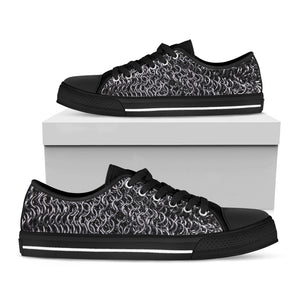Silver Chainmail Print Black Low Top Sneakers