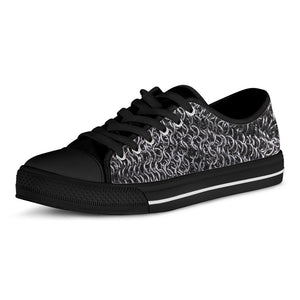 Silver Chainmail Print Black Low Top Sneakers