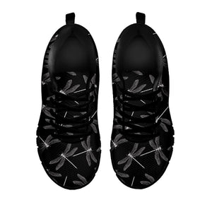 Silver Dragonfly Pattern Print Black Running Shoes