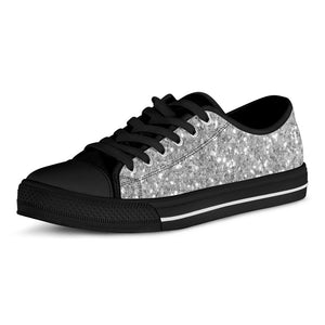Silver (NOT Real) Glitter Print Black Low Top Sneakers