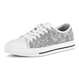 Silver (NOT Real) Glitter Print White Low Top Sneakers