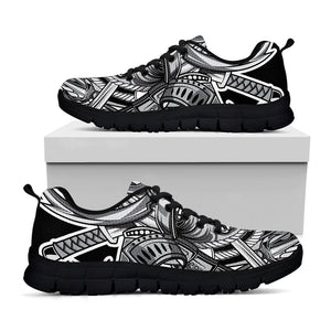 Silver Samurai Mask Print Black Running Shoes