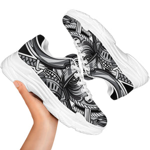 Silver Samurai Mask Print White Chunky Shoes
