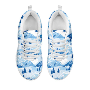 Skiing Mountain Print White Running Shoes