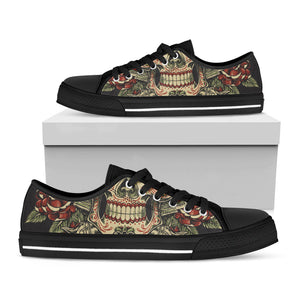 Skull And Roses Tattoo Print Black Low Top Sneakers