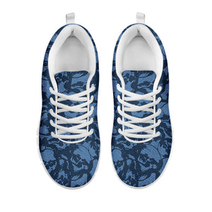 Skull Denim Jeans Pattern Print White Running Shoes