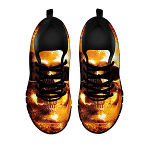 Skull In Flames Print Black Running Shoes
