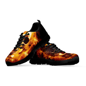 Skull In Flames Print Black Running Shoes