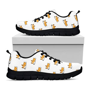 Sleeping Corgi Pattern Print Black Running Shoes