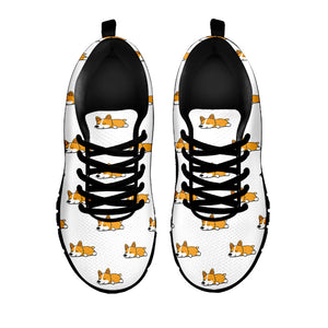 Sleeping Corgi Pattern Print Black Running Shoes