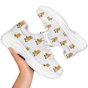 Sleeping Corgi Pattern Print White Chunky Shoes