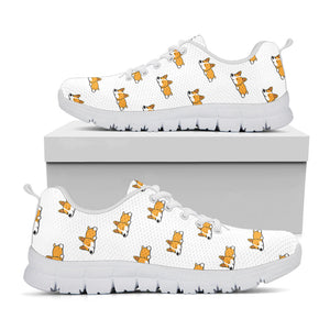 Sleeping Corgi Pattern Print White Running Shoes