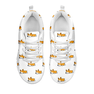 Sleeping Corgi Pattern Print White Running Shoes