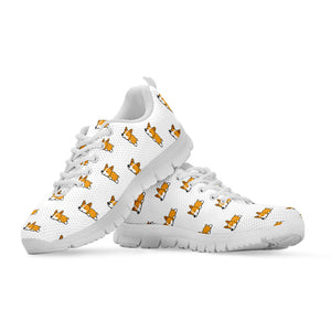 Sleeping Corgi Pattern Print White Running Shoes