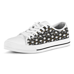 Sleeping Sheep Pattern Print White Low Top Sneakers
