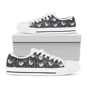 Sloth Family Pattern Print White Low Top Sneakers