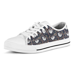 Sloth Family Pattern Print White Low Top Sneakers