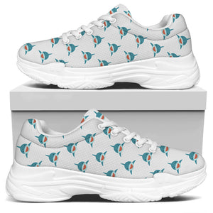 Smiley Shark Pattern Print White Chunky Shoes