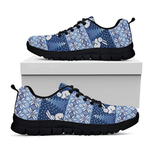 Snow Rabbit Knitted Pattern Print Black Running Shoes