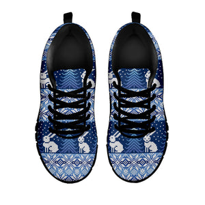 Snow Rabbit Knitted Pattern Print Black Running Shoes