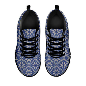 Snowflakes Knitted Pattern Print Black Running Shoes