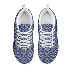 Snowflakes Knitted Pattern Print White Running Shoes