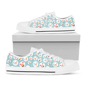Snowman Emoji Pattern Print White Low Top Sneakers