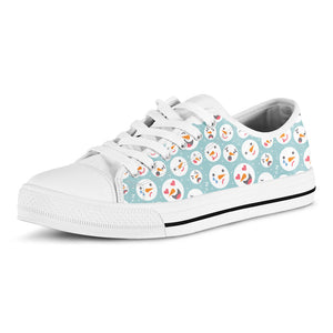 Snowman Emoji Pattern Print White Low Top Sneakers