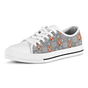 Snowy Fox Knitted Pattern Print White Low Top Sneakers