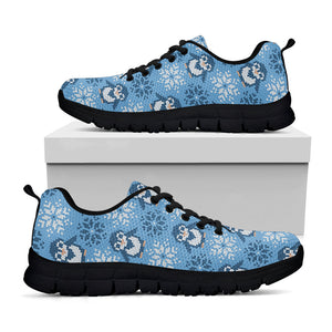 Snowy Penguin Knitted Pattern Print Black Running Shoes