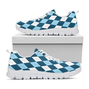 Soft Blue Argyle Pattern Print White Running Shoes