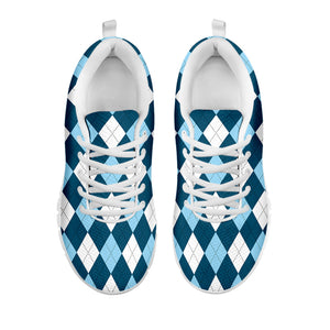 Soft Blue Argyle Pattern Print White Running Shoes