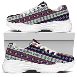 Southwestern Stripe Pattern Print White Chunky Shoes