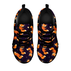 Space Fox Pattern Print Black Running Shoes