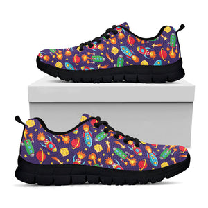 Space Rockets Pattern Print Black Running Shoes