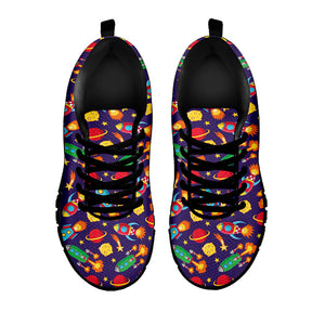 Space Rockets Pattern Print Black Running Shoes