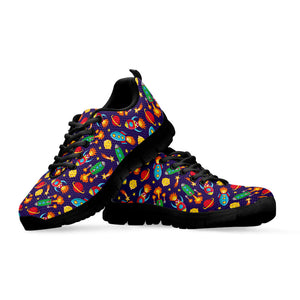 Space Rockets Pattern Print Black Running Shoes