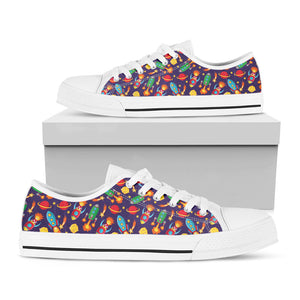 Space Rockets Pattern Print White Low Top Sneakers